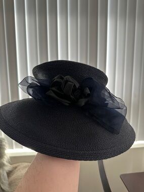 Elegant Black Wide-Brim Women's Dress Hat with Floral Accent